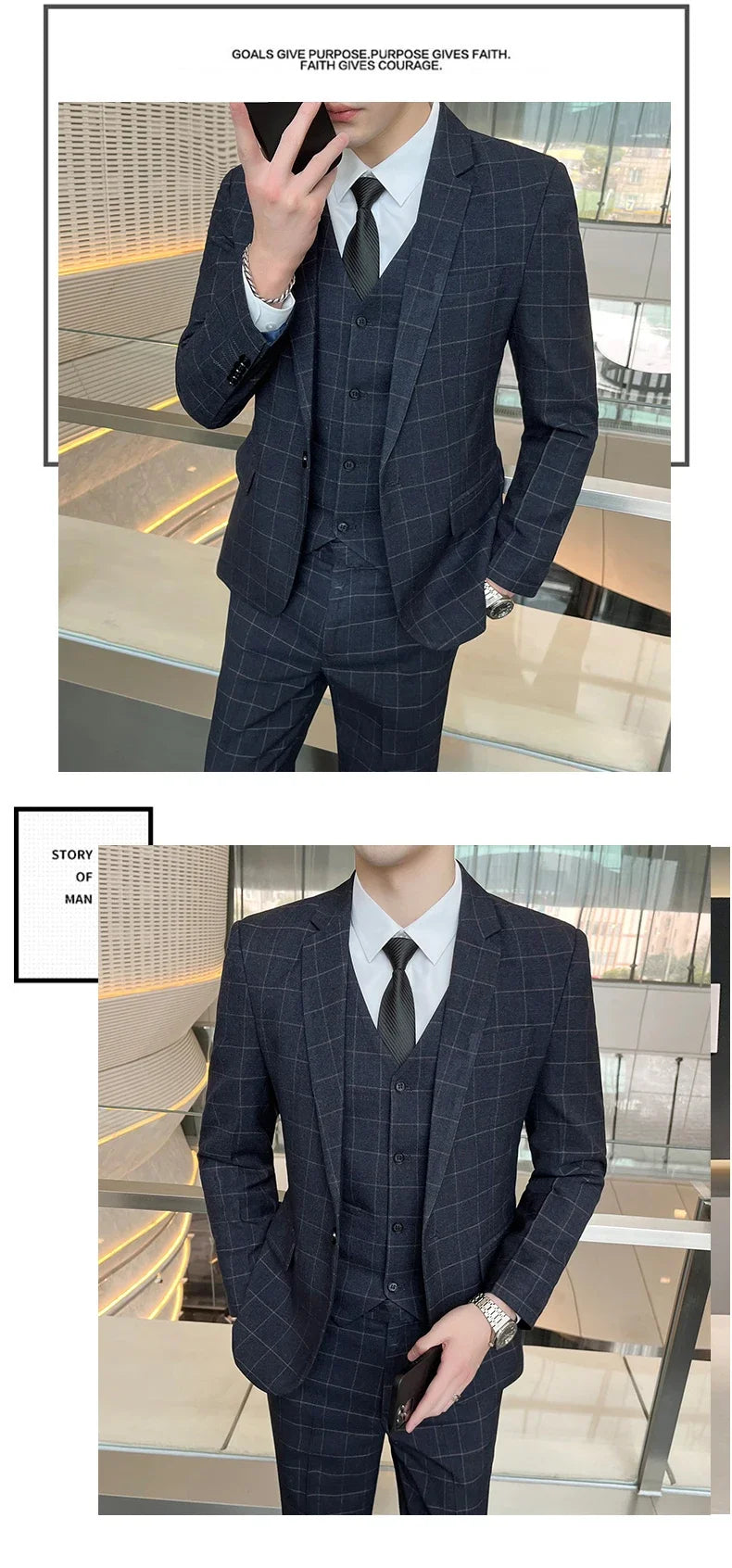 Suits (blazer+ Vest + Pants) Men Fashion Business Casual Hosts Slim-fit Gentleman Wedding Work Mens Suits 3 Piece M-5XL