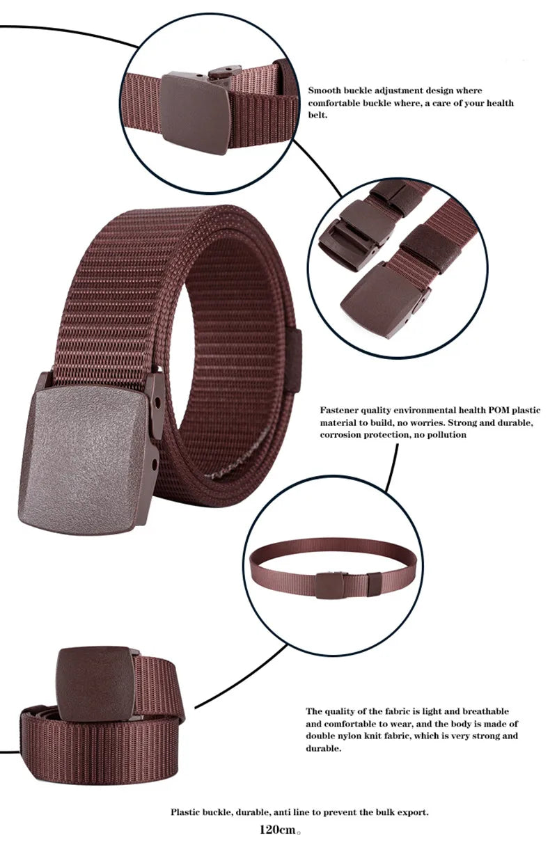 Men Belt Jeans Belts Adjustable Belt Men Outdoor Travel Waist Belt with Plastic Buckle for Pants Soft Nylon Sports Accessories
