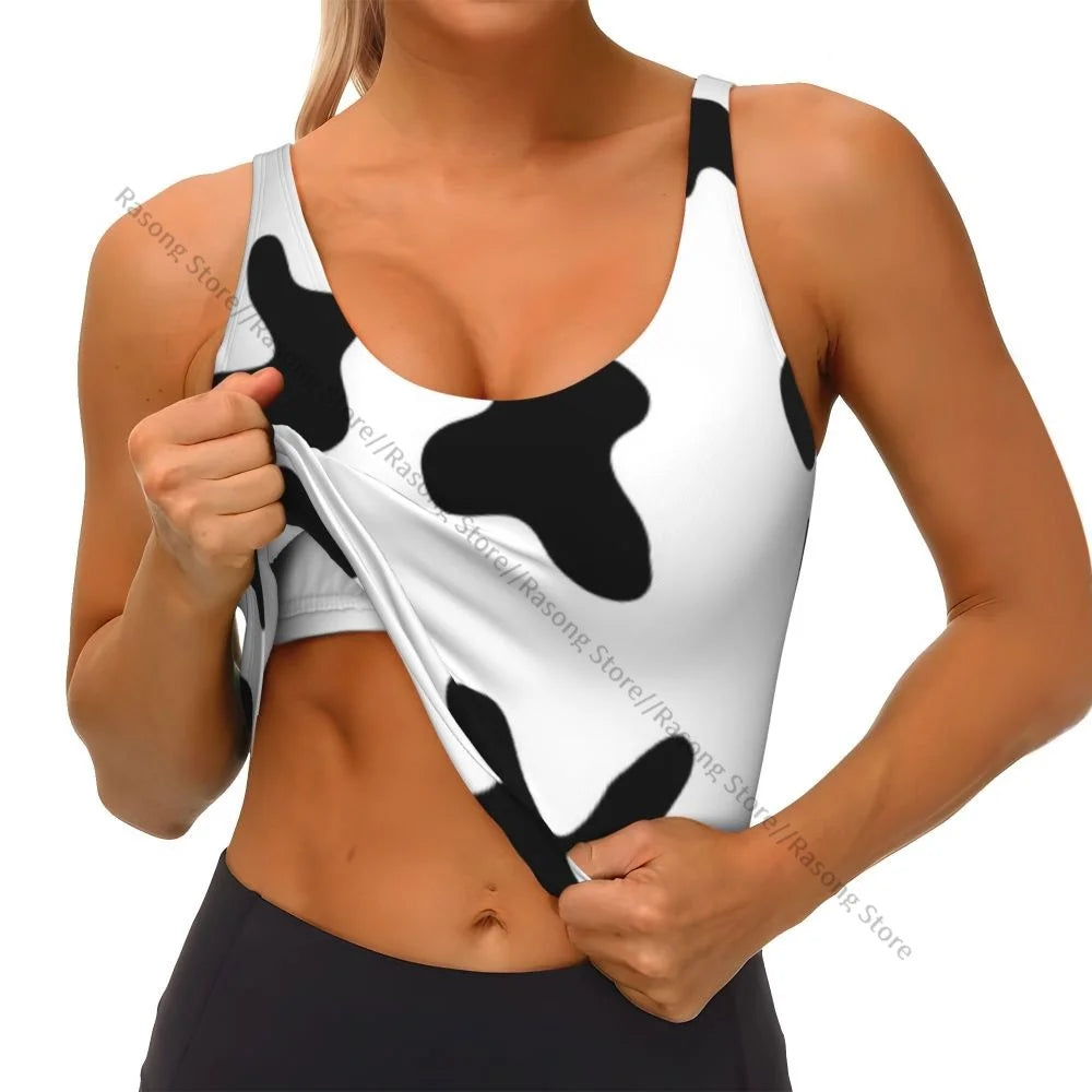 Women Sexy Sports Vest Cow Domestic Pattern Female Streetwear Sport Lingerie Tee Crop Top