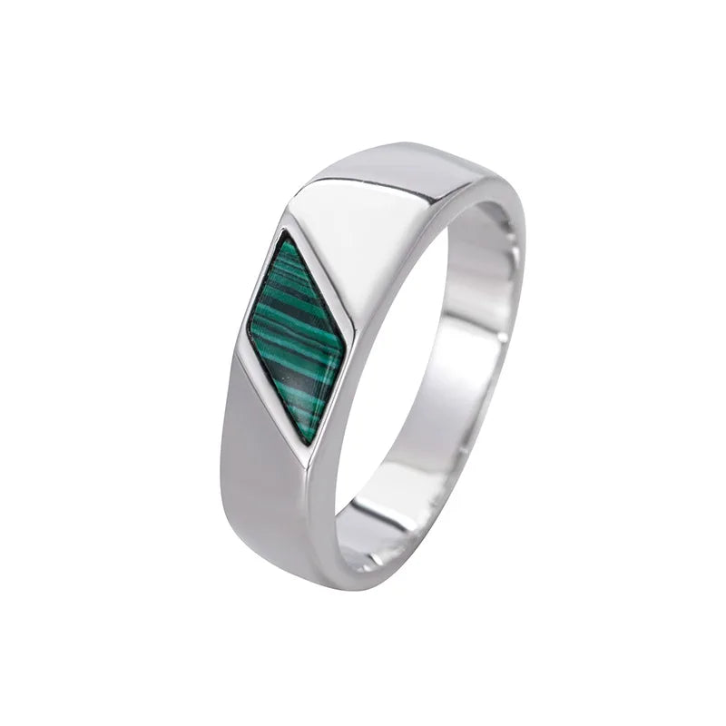 Mens Black Green Red Enamel Rings For Men Silver Color Metal Geometric Simple Male Engagement Wedding Bands Daily Party Jewelry