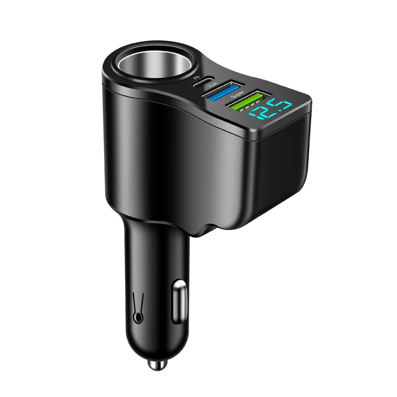 One can drag and carry four mobile phone chargers. It supports super-fast charging and has real-time voltage display.