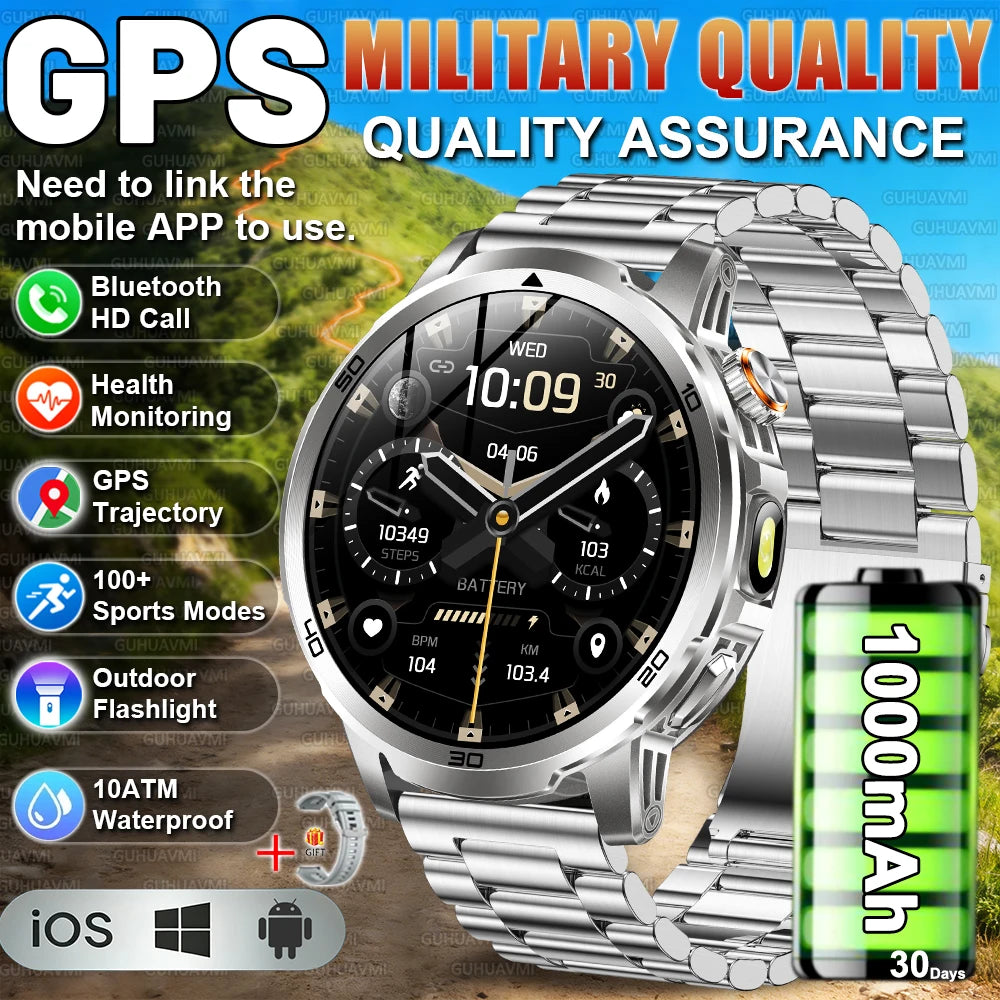 2026 New Military Outdoor Smart Watches 1.85 inch AMOLED 1000mAh Large Battery 10ATM Waterproof Call Sports Men Fitness Bracelet