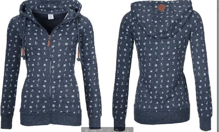 Floral Print Loose Long Sve Zipper Jaet Women&