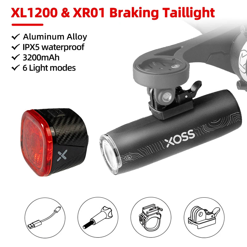 XOSS XL1200 Headlight 200-1200 Lm Bike Light Waterproof Rechargeable Front Lamp Bicycle Light Aluminum Ultralight Flashlight