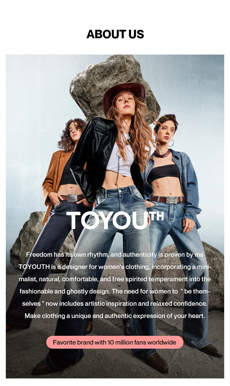 TOYOUTH Women Jeans 2025 Winter New Wool-Blend Elastic Retro Original Color Mid-Low Waist Wide-Leg Trousers