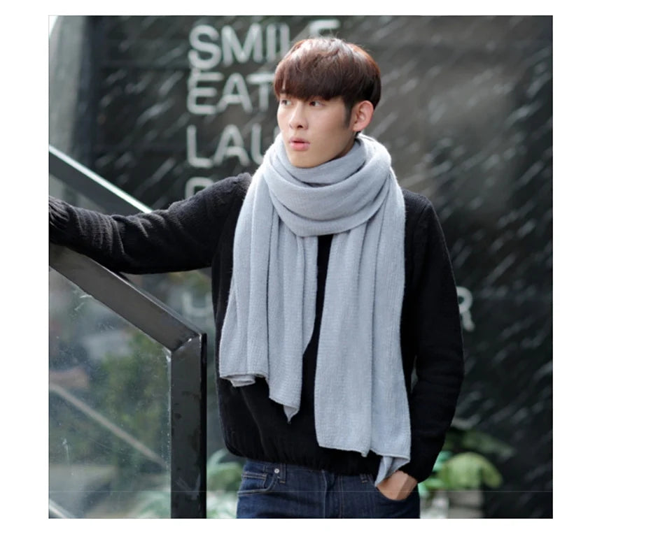 Maikun Thick Knitted Scarf For Men Fashion Winter Increase Simple Solid Color Scarf Men&