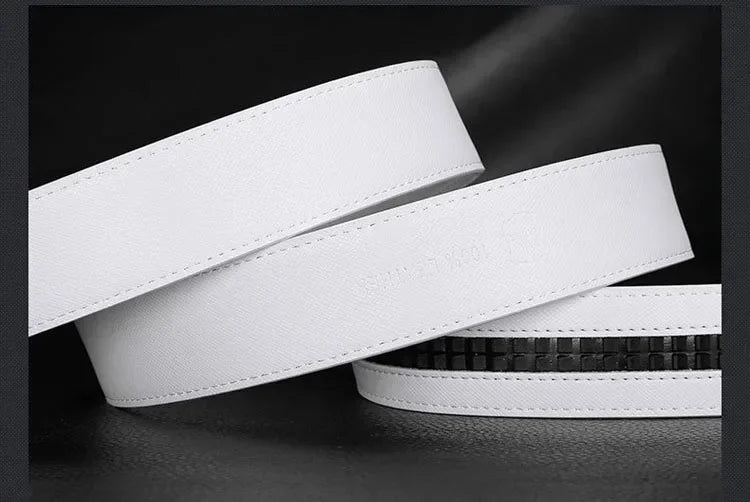 Men & Women Elegant White Belt - Genuine Leather, Automatic Buckle, 3.5cm for Jeans