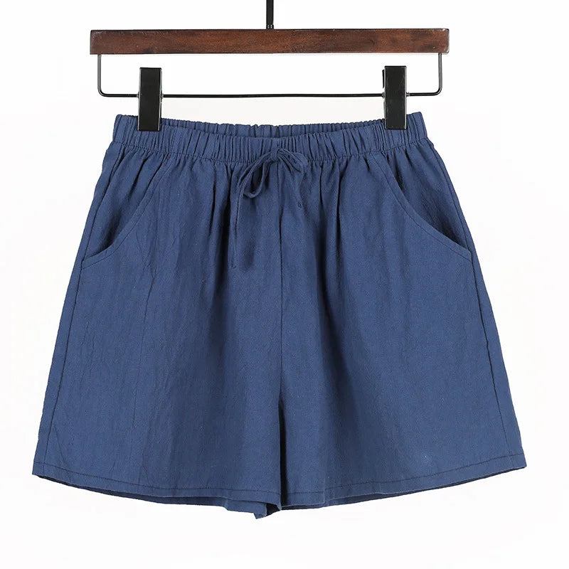 Women Summer Cotton Shorts Casual Solid Pockets Basic Shorts Elastic Waist loose shorts Soft Cool female Outwear Shorts