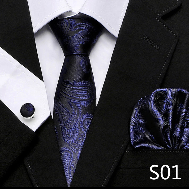Men`s Tie Red Plaid print Jacquard Woven Tie Hanky Cufflinks Sets For Formal Wedding Business Party Free Postage