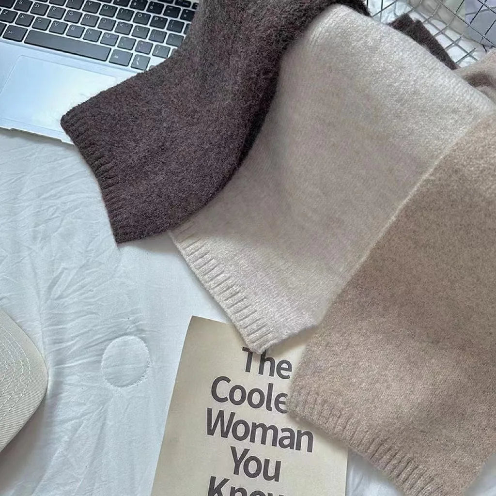 Sheep Wool Scarf for Men and Women, Couple Winter Thick Long Keep Warm Scarves, Solid Color Knitted Scarfs, Versatile and Warm