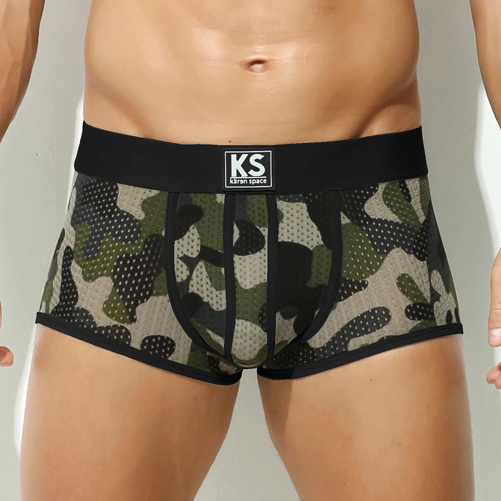 Fashion Boxers for Men Underwear Camouflage Printed Boxershorts Mesh Breathable Calzoncillos Hombre