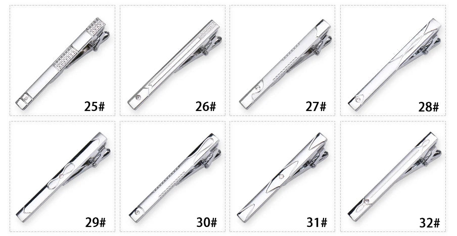 8pcs Tie Clips Metal Diamond With Box For Men Wedding Mens Necktie Clips Set Chrome Stainless Steel Jewelry Gentleman Ties Pin