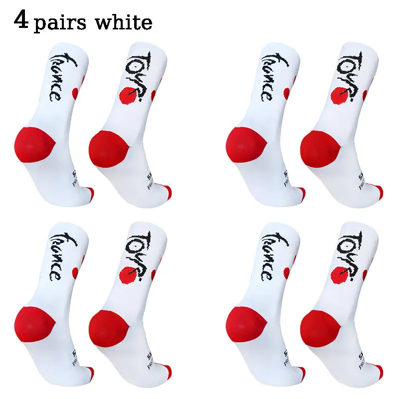 4 pairs of circular French letter cycling socks for men women breathable and sweat absorbing compression sports cycling socks
