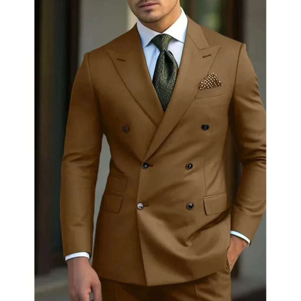 man 2 piece outfit set Pointed collar high-quality slim jackets men&