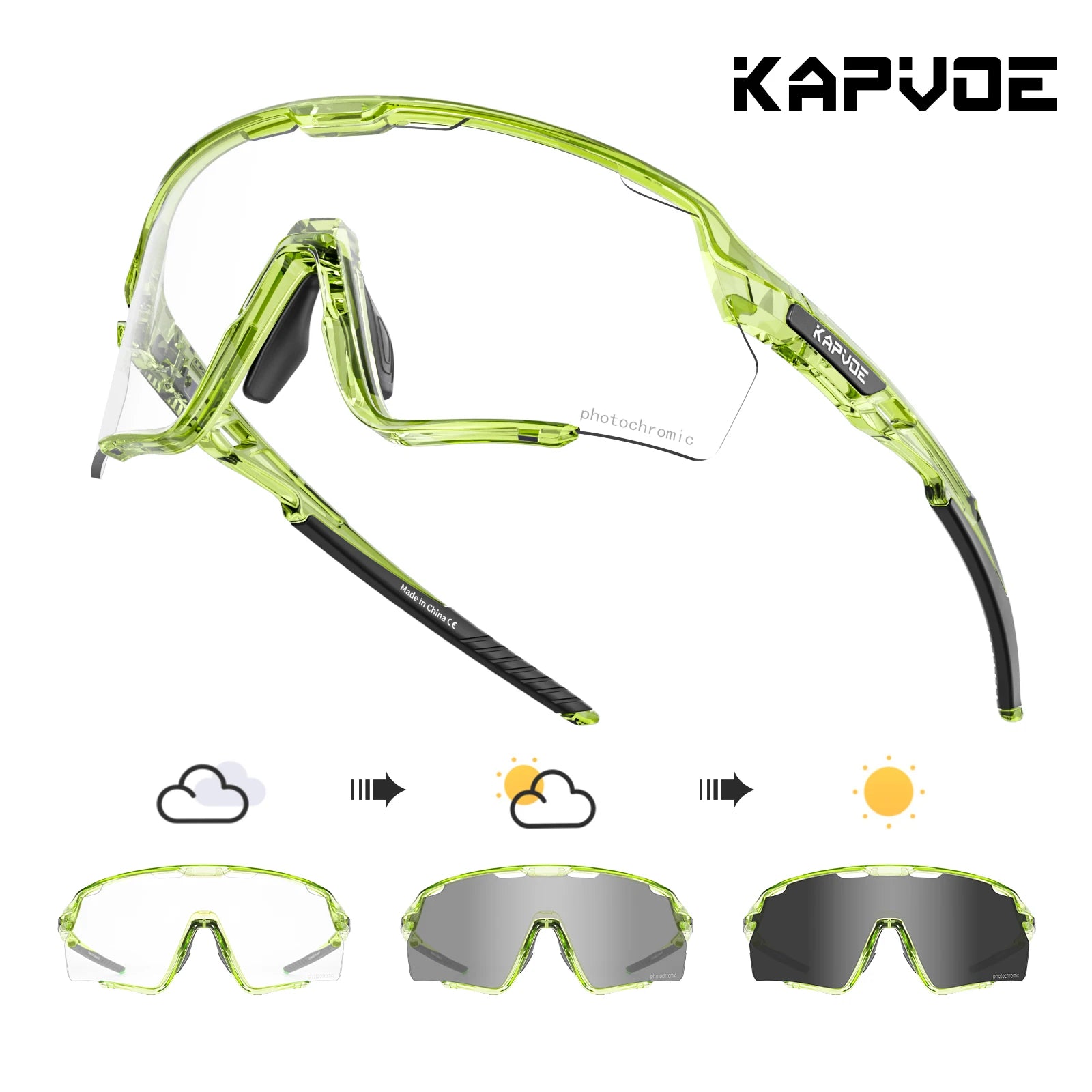 Kapvoe Cycling Glasses Photochromic Cycling Sunglasses UV400 MTB Sports Eyewear Outdoor Bicycle Goggles Bike Cycling Equipment