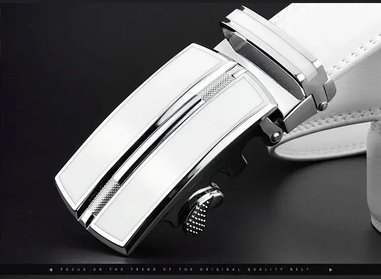 Men & Women Elegant White Belt - Genuine Leather, Automatic Buckle, 3.5cm for Jeans