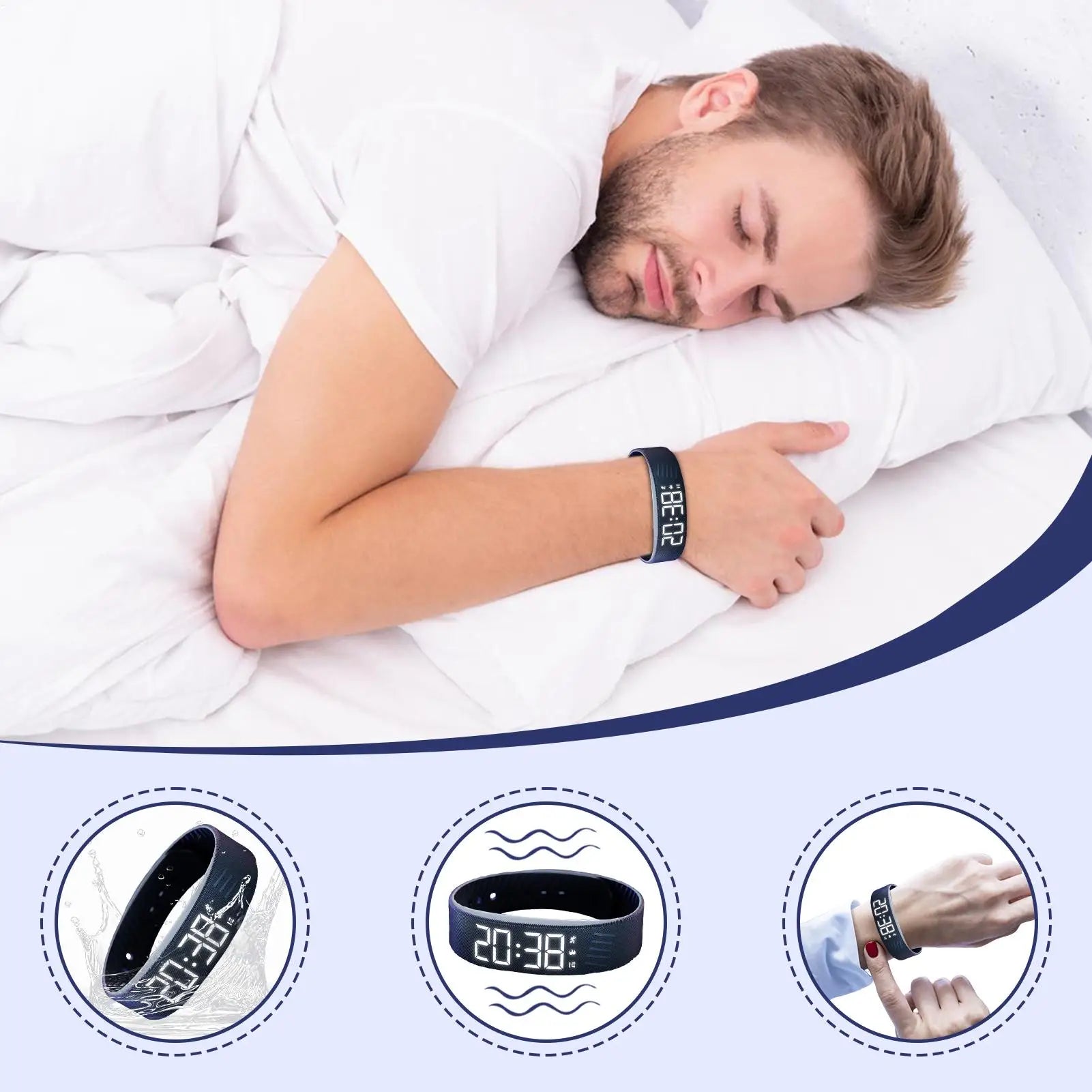 Alarm Watch Digital Watch with Vibrating Alarm Anti-Snooze Adjustable Wristband Smartwatch for Kids Women Men Bedroom Sports