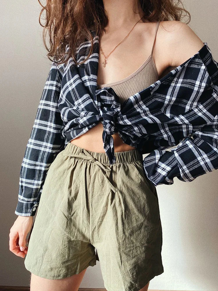 Women Summer Cotton Shorts Casual Solid Pockets Basic Shorts Elastic Waist loose shorts Soft Cool female Outwear Shorts