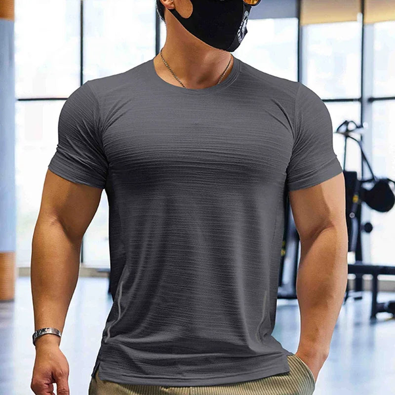 Muscle Training Compression T-shirt Man Running Dry Fit Tee Plain Color Plus Size Gym Men&