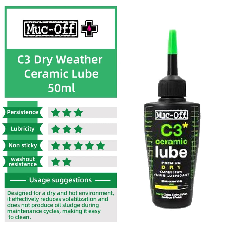 Muc-Off Bike Chain Lubricant 50/120ml C3 Dry Weather Ceramic Lube MTB Road Bicycle Hydrodynamic Lube Oil With Detective Light