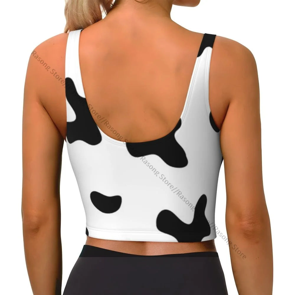 Women Sexy Sports Vest Cow Domestic Pattern Female Streetwear Sport Lingerie Tee Crop Top