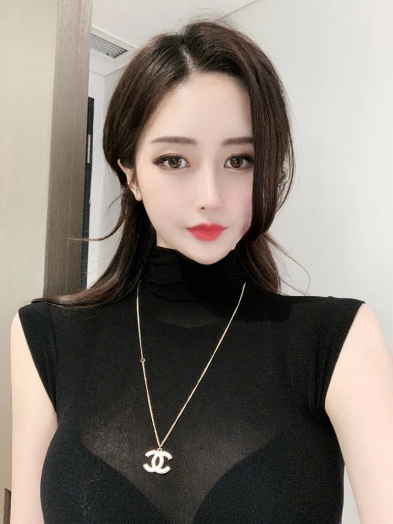 Solid Basic Long Sleeve Womens Tshirt Casual Black White Fashion Top T Shirt Ladies Fashion Korean See Through Tee Shirt