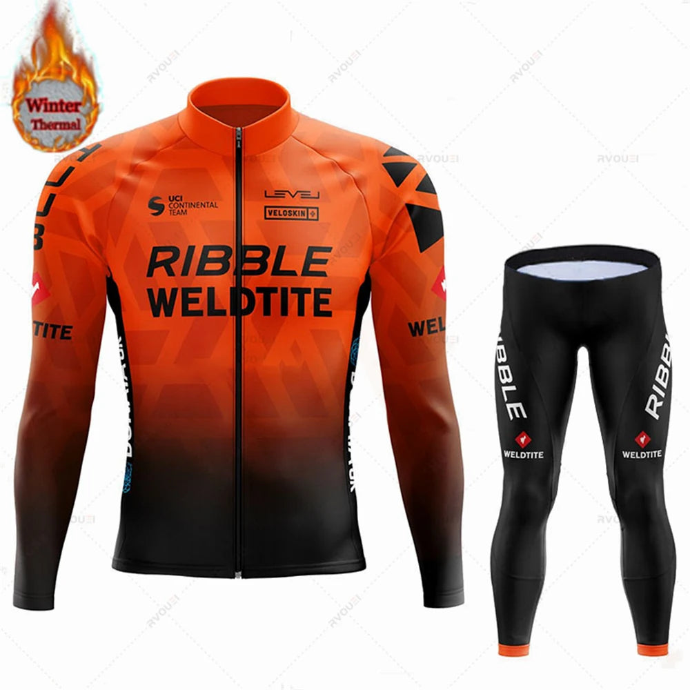 Team 2024 Winter Hot Wool Cycling Jersey Set Men Bicycle Suit Outdoor Sportswear MTB Bike Uniform Maillot Ciclisno Kit Triathlon