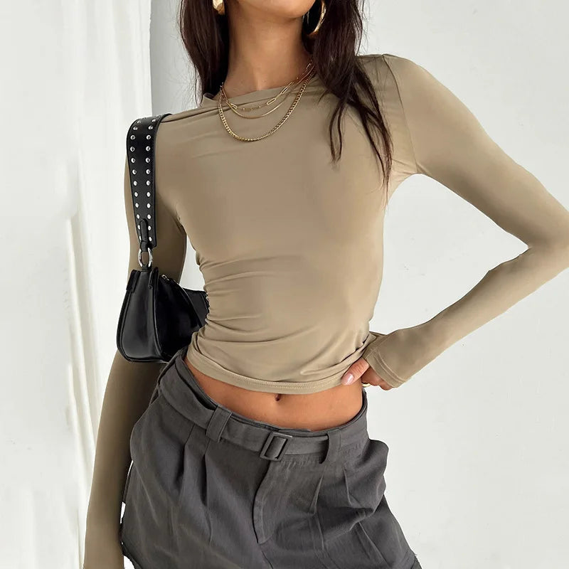 Women Casual Long Sleeve T-Shirts Spring Autumn Solid Slim Fit Pullovers Tees Shirts Female Streetwear Base Tees Tops Casual