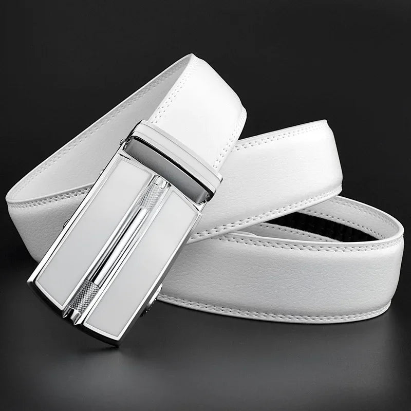 Men & Women Elegant White Belt - Genuine Leather, Automatic Buckle, 3.5cm for Jeans