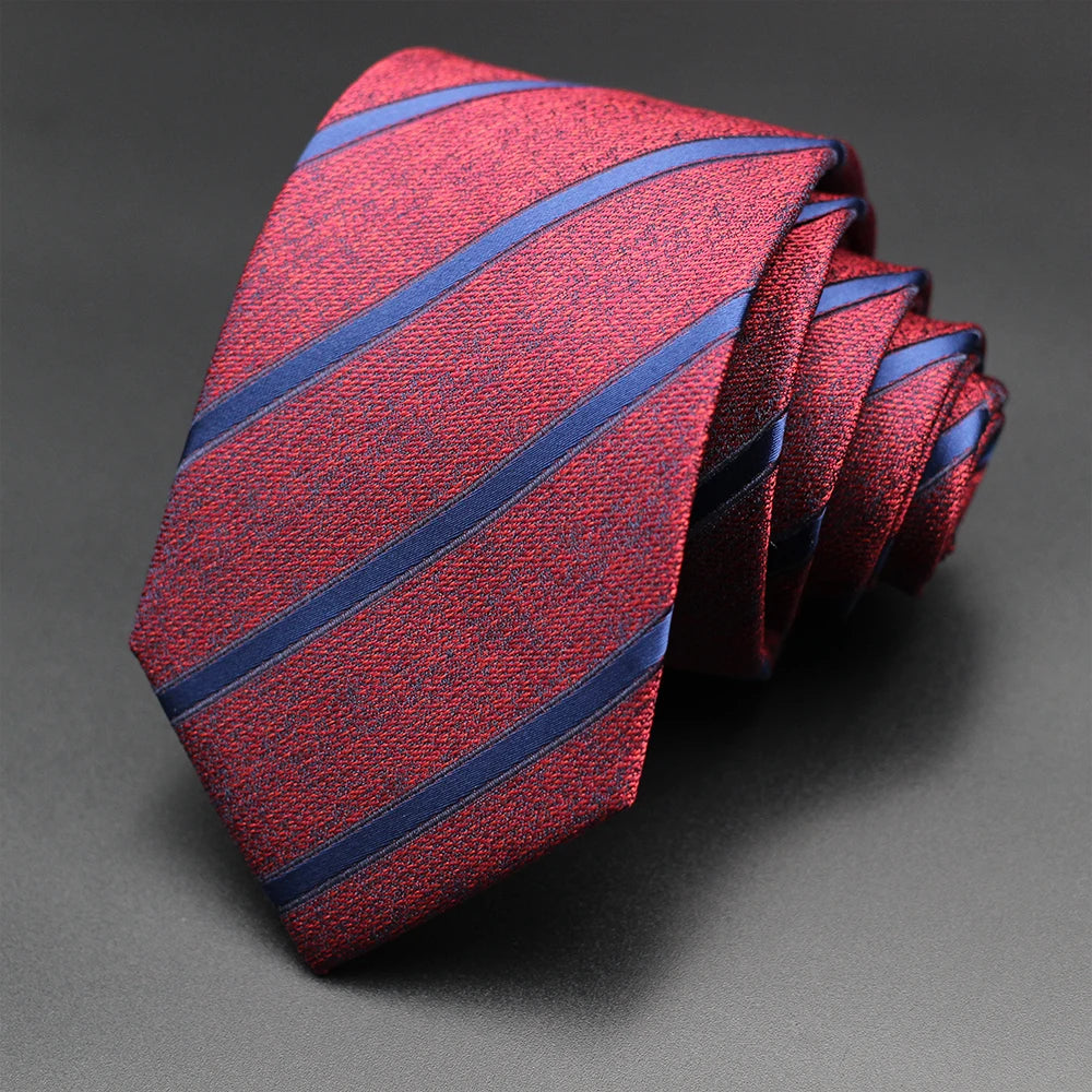 Luxury 7CM Mens Tie Necktie Red Green Stripes Solid Tie For Man Groom Jacquard Woven Neck Tie For Business Wedding Party