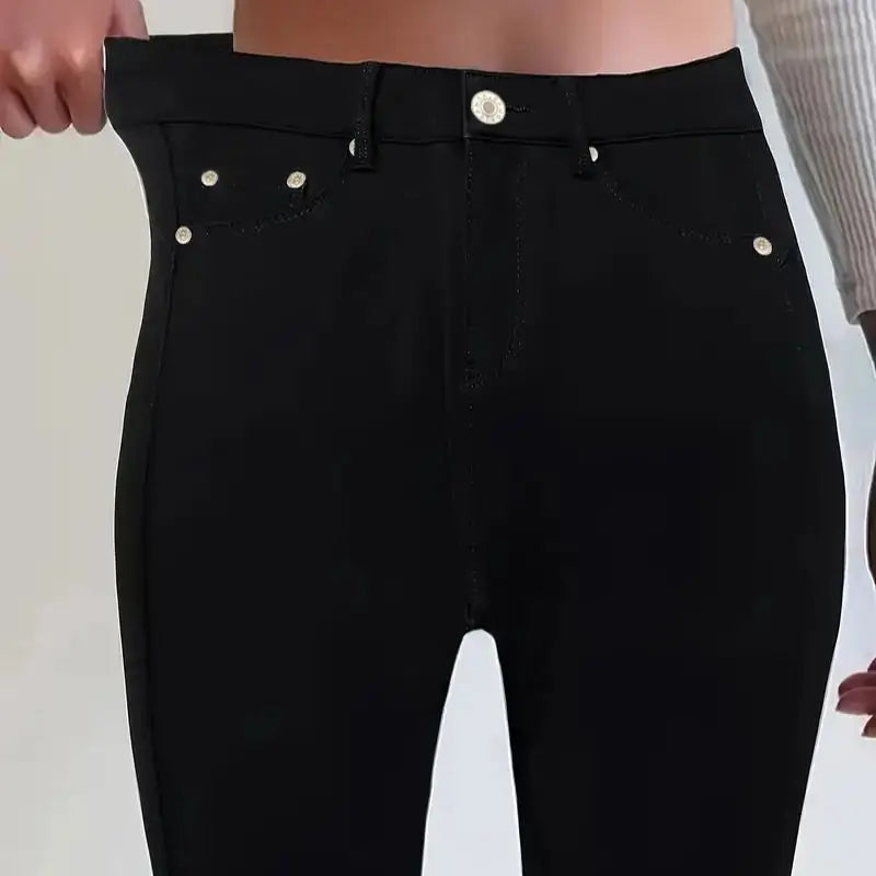 Women Jeans Plus Size High WaistedBlack Slim Fit with Button Detail Jeans Stylish Women&