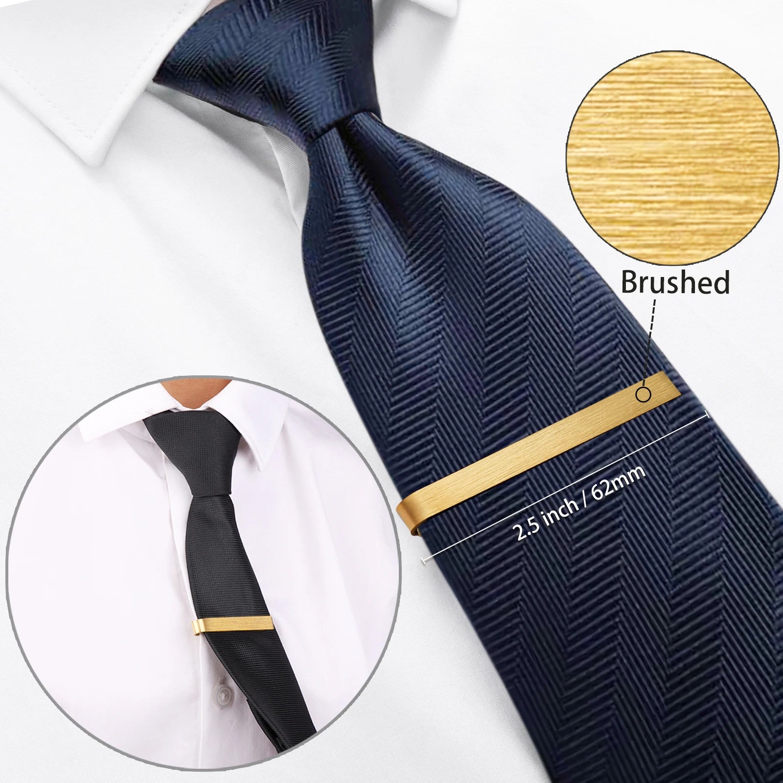 HAWSON Goldren Tie Clip For Men 2/2.2/2.5 inch Classic Copper Tie Bar Business Collar Pin Skiny Necktie Tie Pin Clip for Working