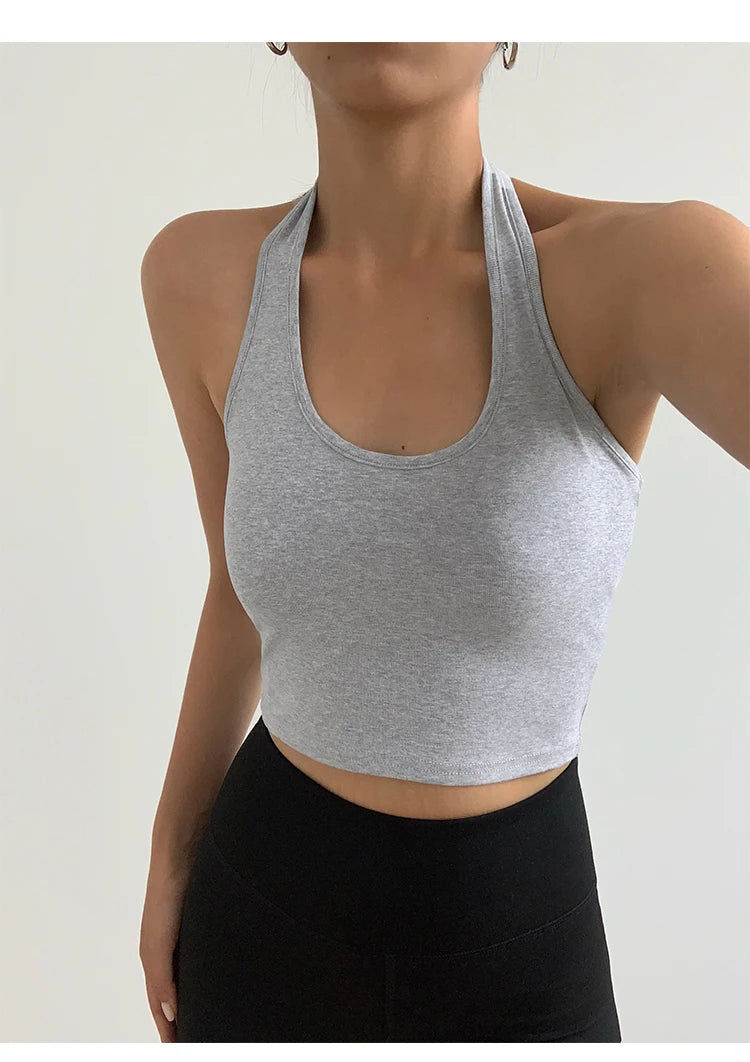 Cotton Sexy Backless Black White Tank Tops Halter Streetwear Vest Female Crop Top Summer 2025 Basic T-shirts Ladies Tube Camis