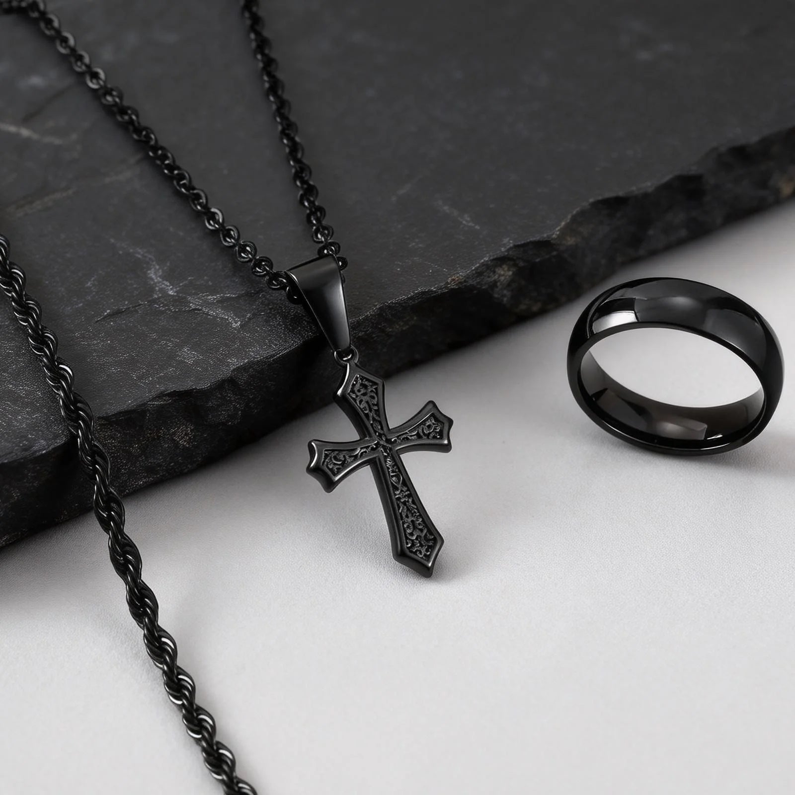 3pcs Dainty Cross Necklace Set for Men Boys,Waterproof Stainless Steel Chain Bracelet,Fashion Cool Male Jewelry Set Gift