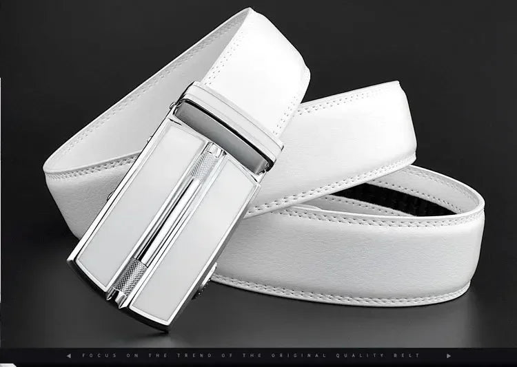 Men & Women Elegant White Belt - Genuine Leather, Automatic Buckle, 3.5cm for Jeans