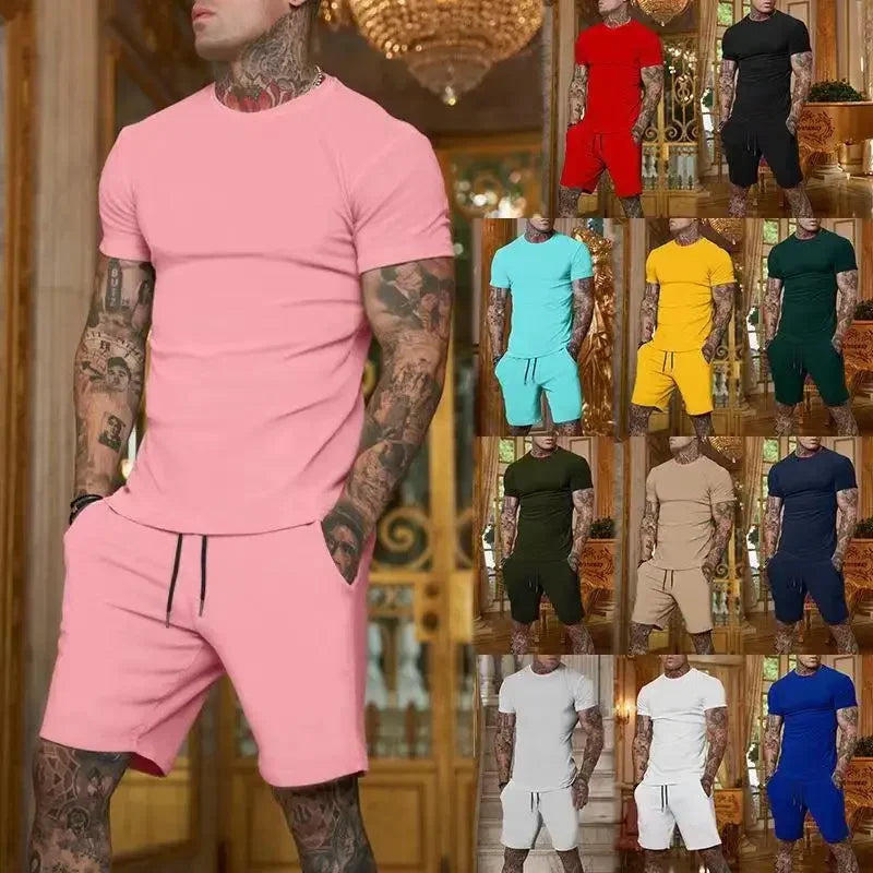 Casual summer outdoor sportswear set for men breathable T-shirt and shorts casual and fashionable two-piece sportswear