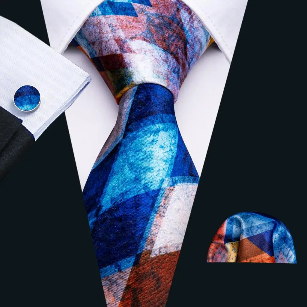 Barry.Wang Colorful Men Tie Handkerchief Cufflinks Set Novelty Floral Necktie for Male Designer Wedding Business Party Gift