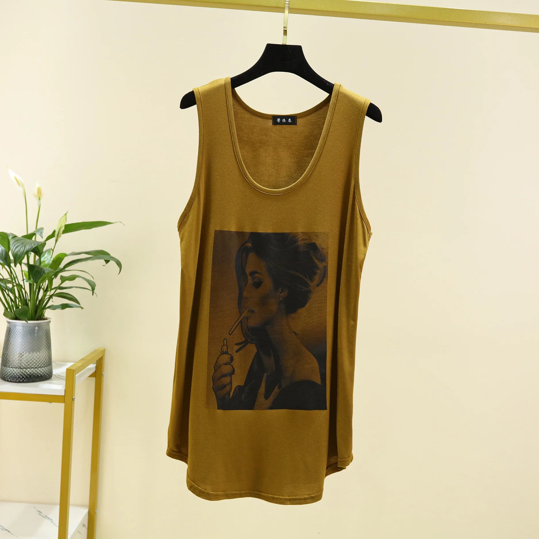 Women Long Tank Tops O-Neck Fashion Print Beauty&