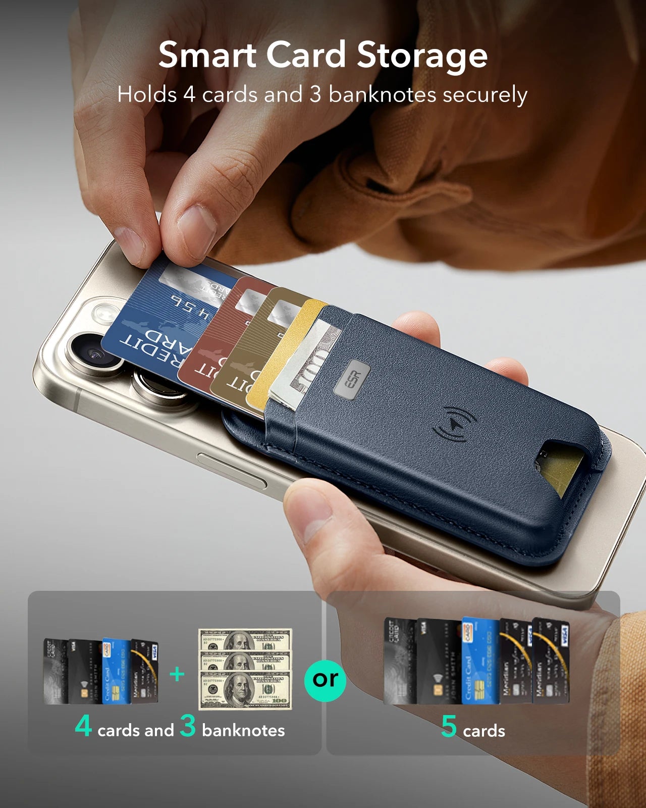 ESR for MagSafe Wallet with Find My Functionality 5 Cards Holder Strong Magnetic Wallet for iPhone 16/15/14/13/12 Series
