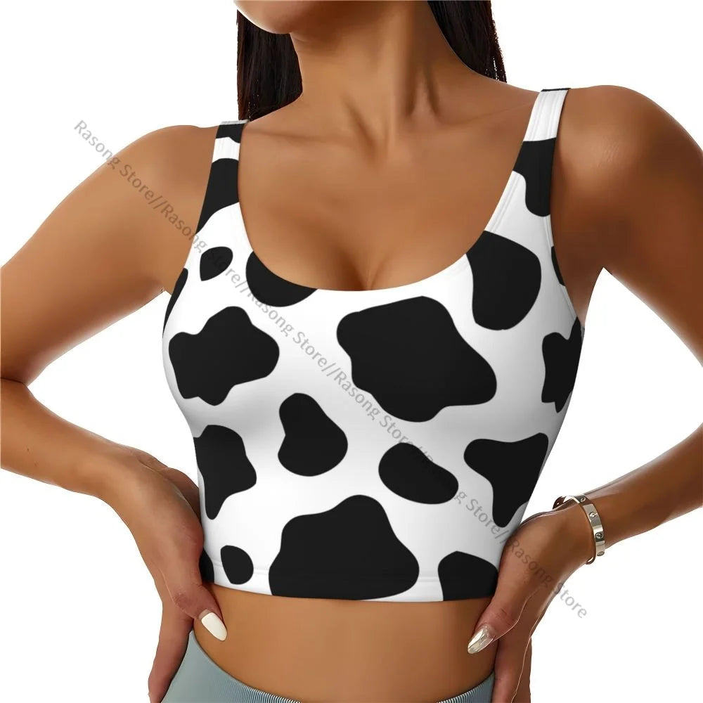 Women Sexy Sports Vest Cow Domestic Pattern Female Streetwear Sport Lingerie Tee Crop Top