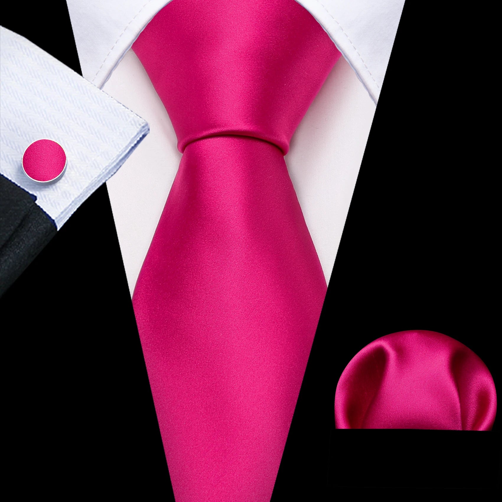 Barry.Wang Jacquard Watermelon & Peach Pink Men Tie With Pocket Square Cufflinks Set Exquisiet Necktie For Male Wedding Business
