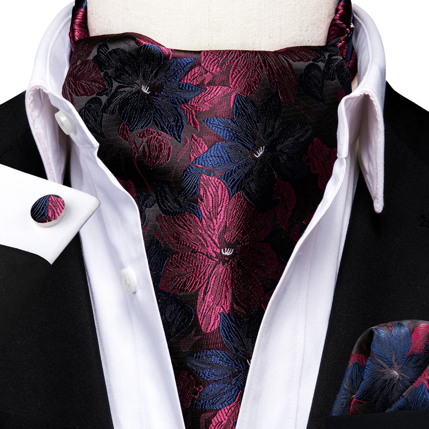 Hi-Tie Silk Mens Ascot Hanky Cufflinks Set Black Yellow White Paisley Cravat Tie Vest Dress Ascots Self Vintage Jacquard Woven