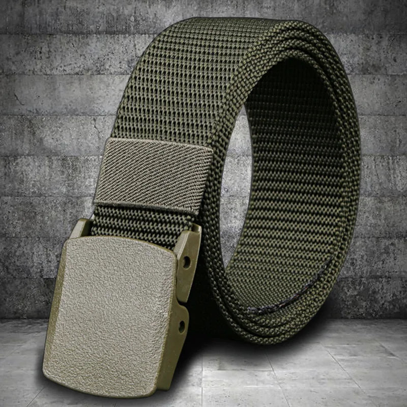 Men Belt Jeans Belts Adjustable Belt Men Outdoor Travel Waist Belt with Plastic Buckle for Pants Soft Nylon Sports Accessories
