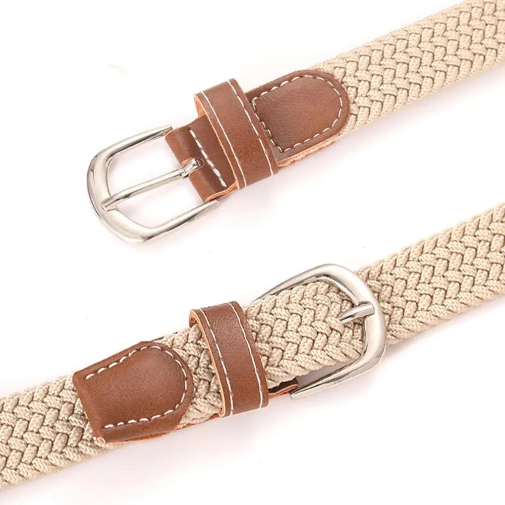 100cm Casual Knitted Pin Buckle Men Belt Woven Canvas Elastic Expandable Braided Stretch Belts For Women Jeans Female Belt