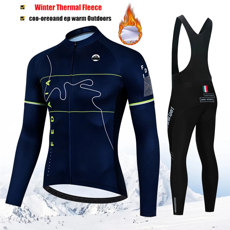 Winter Thermal Fleece Cycling Jersey Set Tour De Italy D&