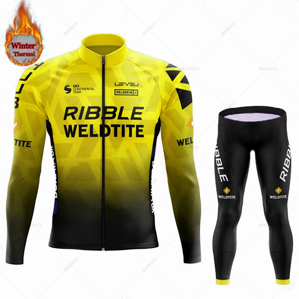 Team 2024 Winter Hot Wool Cycling Jersey Set Men Bicycle Suit Outdoor Sportswear MTB Bike Uniform Maillot Ciclisno Kit Triathlon
