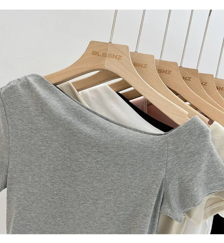 Womens Long Sleeve Off Shoulder T Shirts 2026 Tight Knit Sexy Slim Fitted Casual Women&