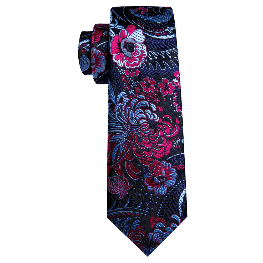 Blue Red Black Mens Silk Tie With Pocket Square Cufflinks Set Novelty Paisley Necktie For Male Formal Casual Party Barry.Wang
