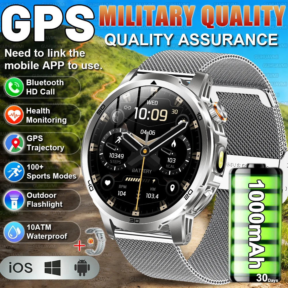 2026 New Military Outdoor Smart Watches 1.85 inch AMOLED 1000mAh Large Battery 10ATM Waterproof Call Sports Men Fitness Bracelet