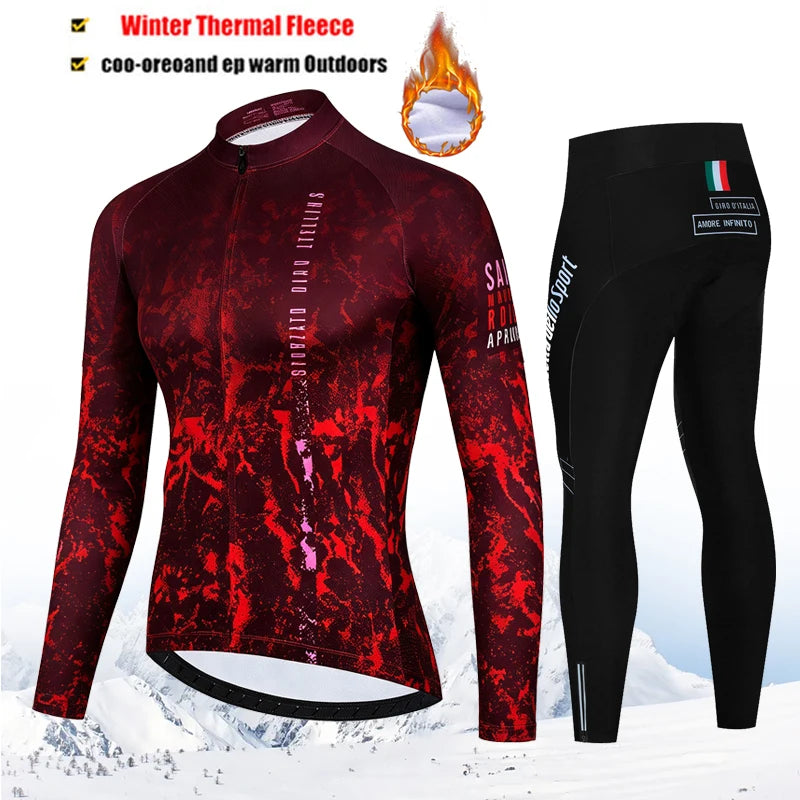 Winter Thermal Fleece Cycling Jersey Set Tour De Italy D&
